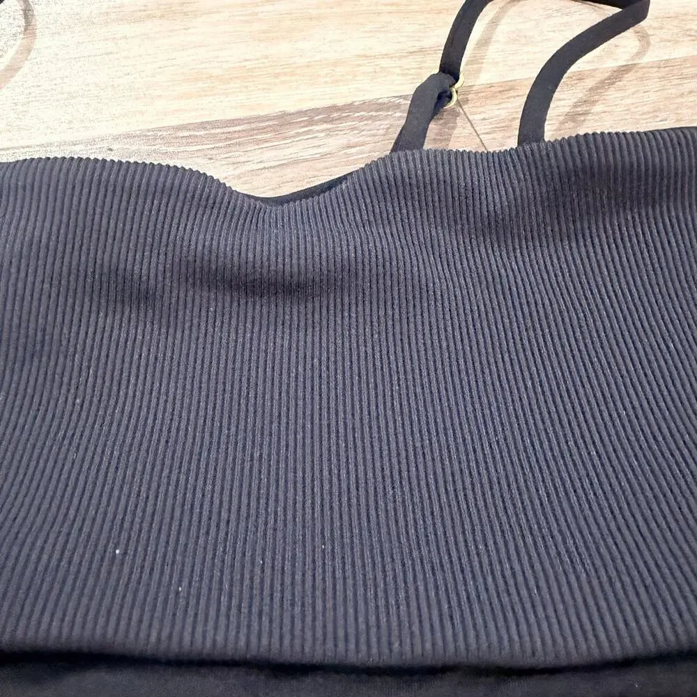 L * Space Black Ribbed Bikini Top Size Large